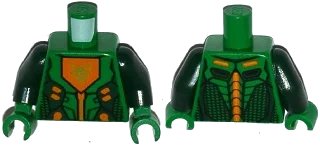LEGO onderdeel Torso Nexo Knights Armor with Orange and Gold Circuitry and Orange Emblem with Gold Fox Head Pattern / Dark Green Arms / Green Hands (973pb2235c01)