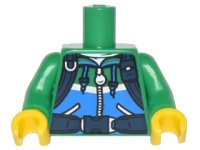 LEGO onderdeel Torso Hoodie with Ties, Dark Azure Stripe, Pockets, Silver Zipper and Dark Blue Straps Pattern / Green Arms / Yellow Hands 973pb2392c01
