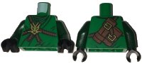LEGO onderdeel Torso Ninjago Brown Rope, Gold Medallion and Dark Green Undershirt Front, Scabbards on Back Pattern / Dark Green Arms / Black Hands 973pb2531c01