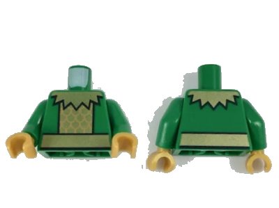 LEGO onderdeel Torso Gold Scalloped Collar, Plate Armor, and Belt Pattern / Green Arms / Pearl Gold Hands (973pb2972c01)