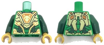 LEGO onderdeel Torso Nexo Knights Gold Armor Plates with Bright Light Yellow and Orange Circuitry and Fox Head Emblem Pattern / Dark Green Arms / Pearl Gold Hands (973pb3008c01)
