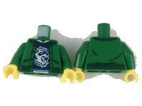 LEGO part Torso Jacket over Dark Blue Shirt with White Collar and Raccoon Logo Pattern / Green Arms / Yellow Hands 973pb3170c01
