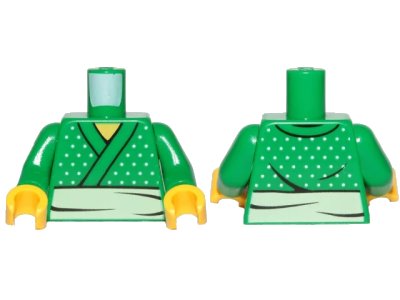 LEGO onderdeel Torso Ninjago Kimono with White Belt and Dots Pattern / Green Arms / Yellow Hands (973pb3330c01)
