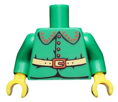 LEGO onderdeel Torso Rounded Collar, 4 Red Buttons and Gold Belt with Red Buckle Pattern (BAM) / Green Arms / Yellow Hands (973pb3372c01)