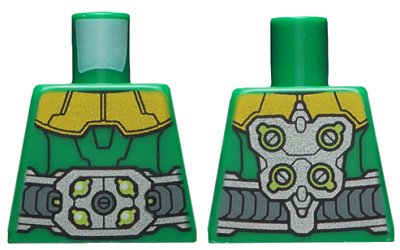 LEGO onderdeel Torso Armor with Gold Shoulders, Large Silver Belt with Lime Highlights and Arm Attachments on Back Pattern (973pb3533)