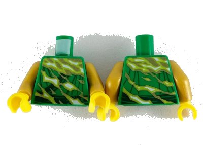 LEGO onderdeel Torso Tunic with Gold, Yellowish Green and White Electricity Pattern / Pearl Gold Arms / Yellow Hands (973pb3693c01)