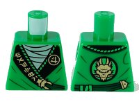 LEGO part Torso Tunic, Light Green Shirt, Wide Black Hems with Gold Ninjago Logogram 'MANTER' and Dragon Pattern 973pb3789