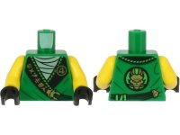 LEGO onderdeel Torso Tunic, White Shirt, Wide Black Hems with Gold Ninjago Logogram 'MASTER' and Dragon Pattern / Yellow Arms / Black Hands 973pb4056c01