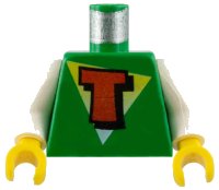 LEGO part Torso FreeStyle Timmy with Red Capital Letter T on White and Yellow Triangle Pattern / White Arms / Yellow Hands 973px39c01