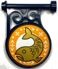 LEGO part Road Sign Round on Pole with Flat Top Attachment with Gold Koi Fish, Bright Light Orange Border with White Squares and Arrows Pattern (Sticker) - Set 41167 13459pb012