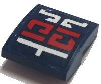 LEGO part Slope, Curved 2 x 2 x 2/3 with Red and White Geometric Pattern on Dark Blue Background Pattern (Sticker) - Set 70642 15068pb192