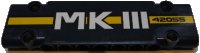 LEGO part Technic, Piastra Pannello 3 x 11 x 1 con 'MKIII 42055' su Motivo Stripe Blu Scuro e Giallo (Adesivo) - Set 42055 15458pb008