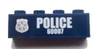 LEGO part Brick 1 x 4 with Police Silver Star Badge and White 'POLICE 60007' Pattern Model Left Side (Sticker) - Set 60007 3010pb170l