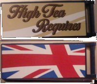 LEGO part Flagge 7 x 3 mit Stangenbügel mit 'High Tea Requires' / Teilweise Flagge des Vereinigten Königreichs (Union Jack) Muster Modell Rückseite rechts (Aufkleber) - Set 10258 30292pb035R
