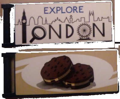 LEGO part Bandiera 7 x 3 con Manico a Barra con Motivo 'EXPLORE LONDON' / Biscotti Lato Sinistro Modello (Adesivi) - Set 10258 (30292pb036L)
