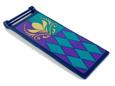 LEGO onderdeel Flag 7 x 3 with Bar Handle with Dark Purple and Dark Turquoise Panels and Diamonds, Gold Arendelle Crest Flower Pattern (Sticker) - Set 41164 (30292pb041)