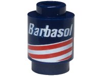 LEGO part Brick, Round 1 x 1 with Red and White Stripes and 'Barbasol' Pattern 3062pb075