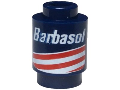 LEGO onderdeel Brick, Round 1 x 1 with Red and White Stripes and 'Barbasol' Pattern (3062pb075)
