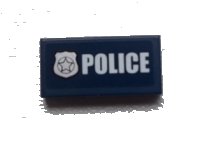 LEGO part Tile 1 x 2 with Police Silver Star Badge and White 'POLICE' on Dark Blue Background Pattern (Sticker) - Set 60007 3069pb0276