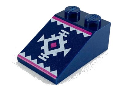 LEGO part Slope 33 3 x 2 with White and Magenta Geometric, Magenta Line and White Triangles Border Pattern (3298pb075)