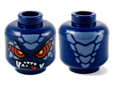 LEGO onderdeel Minifigure, Head Alien Sand Blue Scales, Large Red Eyes, Sharp Teeth and Fangs Pattern - Hollow Stud (3626pb2752)