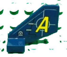 LEGO part Tail Shuttle, Small with Yellow 'A' and Silver Lines Pattern on Both Sides (Stickers) - Set 8635 (44661pb015)