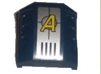 LEGO part Slope, Curved 2 x 2 with Debossed Side Ports with Yellow Letter A Agents Logo on Silver Background Pattern (Sticker) - Sets 8632 / 8971 44675pb002