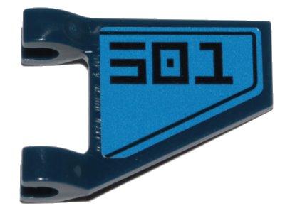 LEGO onderdeel Flag 2 x 2 Trapezoid with Black Stylized '501' on Blue Background Pattern Model Left Side (Sticker) - Set 75280 (44676pb047L)