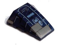 LEGO part Wedge 4 x 4 Triple Curved No Studs with Dark Tan Bricks and Light Bluish Gray Eye of Horus, LEGO Brick, and Scarab Hieroglyphs Pattern 47753pb020