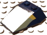 LEGO part Wedge 4 x 4 Triple without Stud Notches with Sand Green and Yellow Mini Slave I Pattern 6069px4