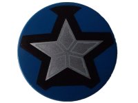LEGO part Tile, Round 3 x 3 with Silver Captain America Star on Black Background Pattern 67095pb055