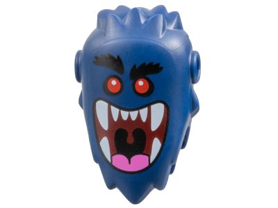 LEGO part Minifigure, Head, Modified, Bogeyman with Pin Holes with Black Bushy Eyebrows, Red Eyes, Dark Red Large Open Mouth with Dark Pink Tongue and White Teeth Pattern (6846pb01)