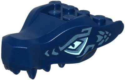 LEGO part Dragon Head (Ninjago) Jaw with 2 Bar Handles on Back with Light Aqua Eyes and Metallic Light Blue Eyebrows and Scales Pattern (72362pb06)