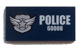 LEGO part Tile 2 x 4 with Silver Star Badge and White 'POLICE 60008' on Dark Blue Background Pattern (Sticker) - Set 60008 (87079pb0111)