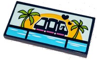 LEGO part Tile 2 x 4 with Monorail, Hearts, Sunset over Sea and Palm Trees Pattern (Sticker) - Set 41347 87079pb0974