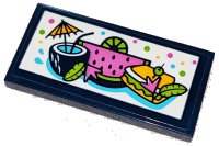LEGO onderdeel Tile 2 x 4 with Cocktail, Watermelon and Sandwich Pattern (Sticker) - Set 41347 87079pb0975