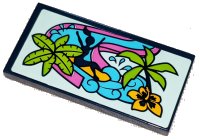 LEGO onderdeel Tile 2 x 4 with Girl on Dark Pink Water Slide, Palm Trees and Bright Light Orange Flower Pattern (Sticker) - Set 41347 87079pb0977