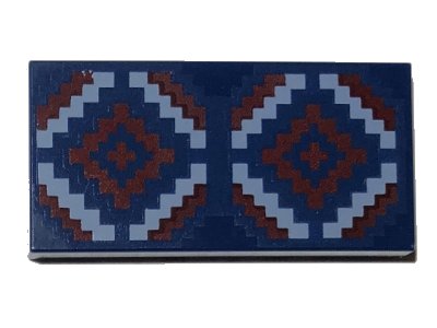LEGO part Tile 2 x 4 with Dark Red and Medium Blue Geometric Rug Pattern (87079pb1034)