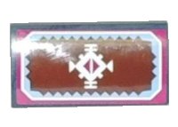 LEGO part Slope, Curved 2 x 4 x 2/3 with Bottom Tubes with White Geometric Decoration and Light Blue and Magenta Border Pattern (Sticker) - Set 41066 88930pb060