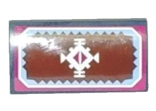 LEGO onderdeel Slope, Curved 2 x 4 x 2/3 with Bottom Tubes with White Geometric Decoration and Light Blue and Magenta Border Pattern (Sticker) - Set 41066 (88930pb060)