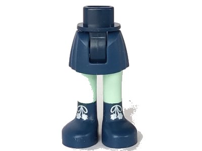 LEGO onderdeel Mini Doll Hips and Skirt, Sand Green Legs and Dark Blue Boots with White Laces Pattern - Thick Hinge (92252c00pb014)