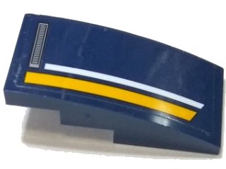 LEGO onderdeel Slope, Curved 4 x 2 with Vents and Orange and White StripeS Pattern Model Right Side (Sticker) - Set 60151 (93606pb072R)