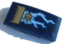 LEGO onderdeel Slope, Curved 4 x 2 with Gold Air Intake, Bright Light Blue and White Lightning and Gold Ninjago Power Emblem Pattern Model Left Side (Sticker) - Set 70622 (93606pb128L)