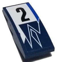 LEGO onderdeel Slope, Curved 4 x 2 with Black Number 2 on White Background, Dark Blue Diamond and Triangles Pattern (Sticker) - Set 75885 93606pb130