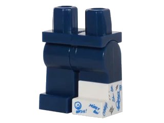 LEGO onderdeel Hips and Legs with White Cast with Blue and Black Writing on Left Leg Pattern (970c00pb0493)