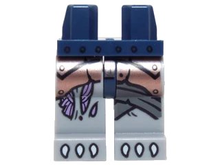 LEGO onderdeel Hips and Light Bluish Gray Legs with Copper Armor with Rivets, Medium Lavender Sinew Patches and White Claws Pattern (970c86pb19)