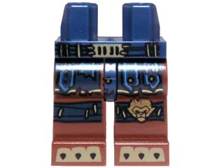 LEGO onderdeel Hips and Reddish Brown Legs with Dark Blue Loincloth, Belt, Gold Lion Knee Pad and Dark Tan Claws Pattern (970c88pb14)