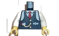 LEGO onderdeel Torso Train Logo, Blue Vest w/ Tie, Watch Fob Pattern (Conductor Charlie) / White Arms / Yellow Hands 973pb0008c01