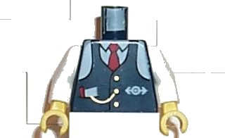 LEGO onderdeel Torso Train Logo, Blue Vest w/ Tie, Watch Fob Pattern (Conductor Charlie) / White Arms / Yellow Hands (973pb0008c01)