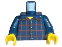 LEGO onderdeel Torso Shirt Dark Red Plaid, 4 White Buttons, Narrow Yellow Neck Pattern / Dark Blue Arms / Yellow Hands (973pb0086c01)